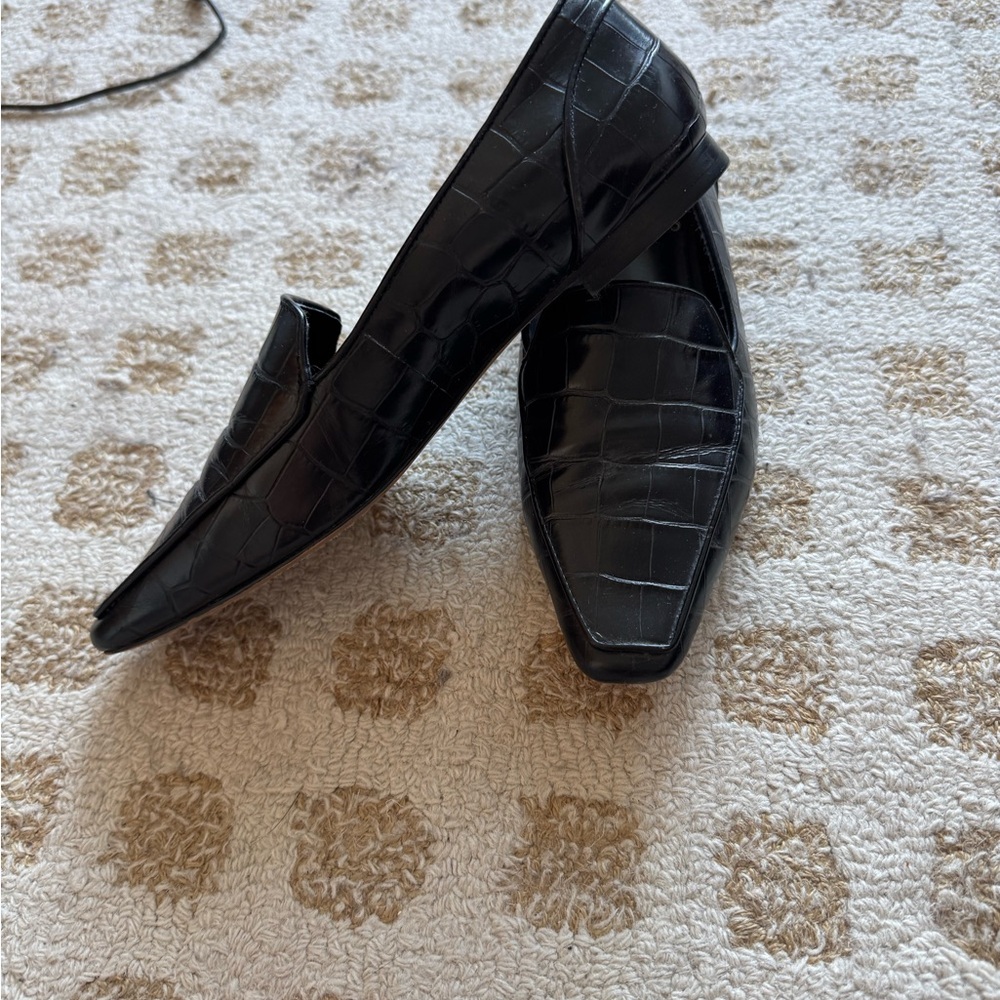 Vince Camuto Black Croc-Embossed Loafers